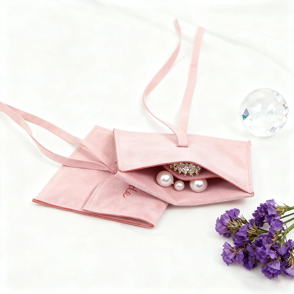 

100Pcs Custom Logo Microfiber Suede Jewelry Gift Bag Velvet Bowknot Envelope Flap Pouch Necklace Bracelet Bangle Jewelry Storage