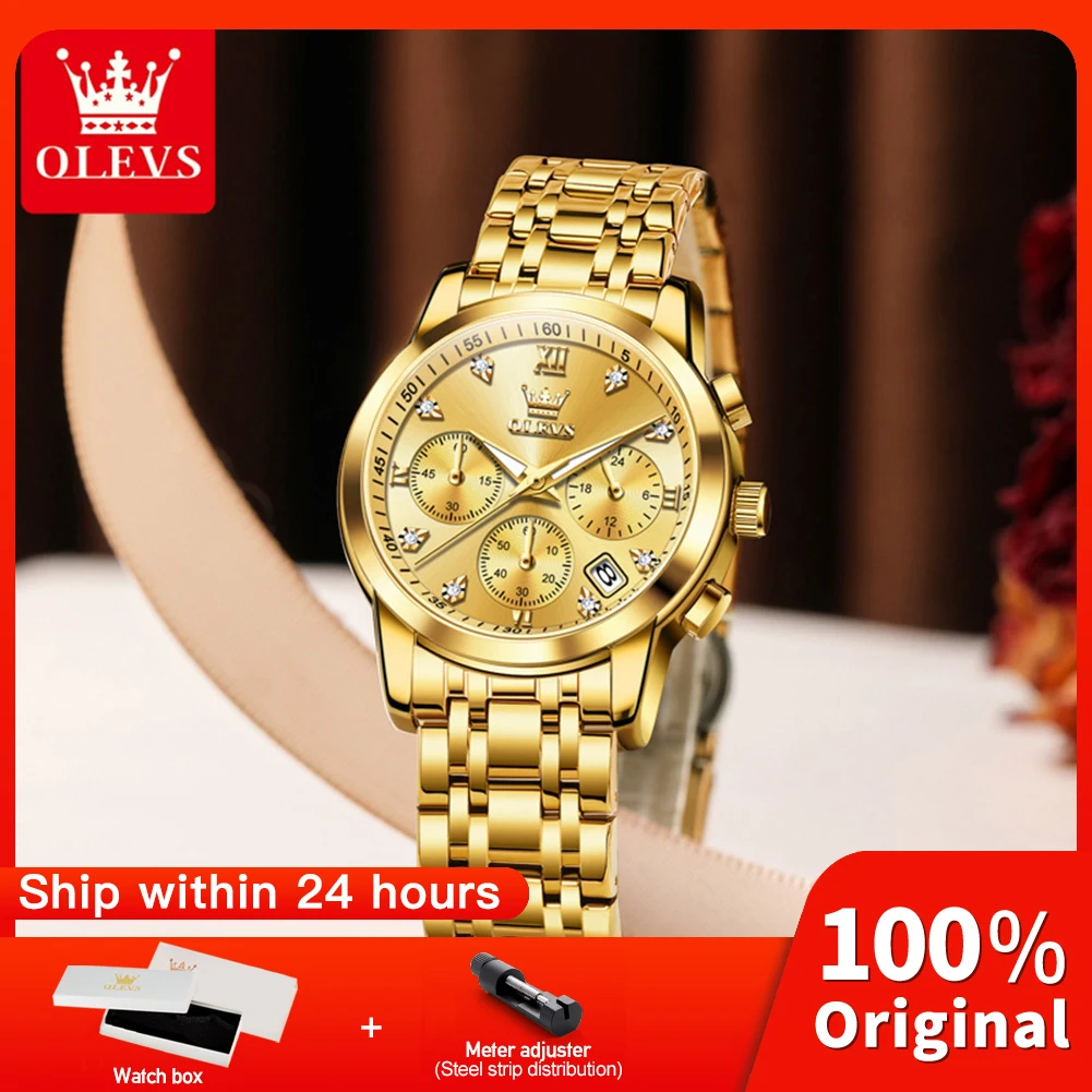 OLEVS 2858 Women Watch Original Elegant Multifunction Quartz Wristwatch Waterproof Stainless Steel Ladies Watches Gifts Reloj