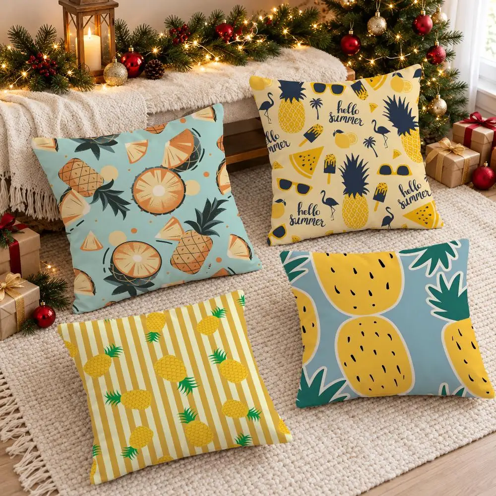Sunny Sketchy Art P-Pineapple Cushion Cover Sofa Living Room Home Decor Invisible Zipper Anti-dustmite Shell