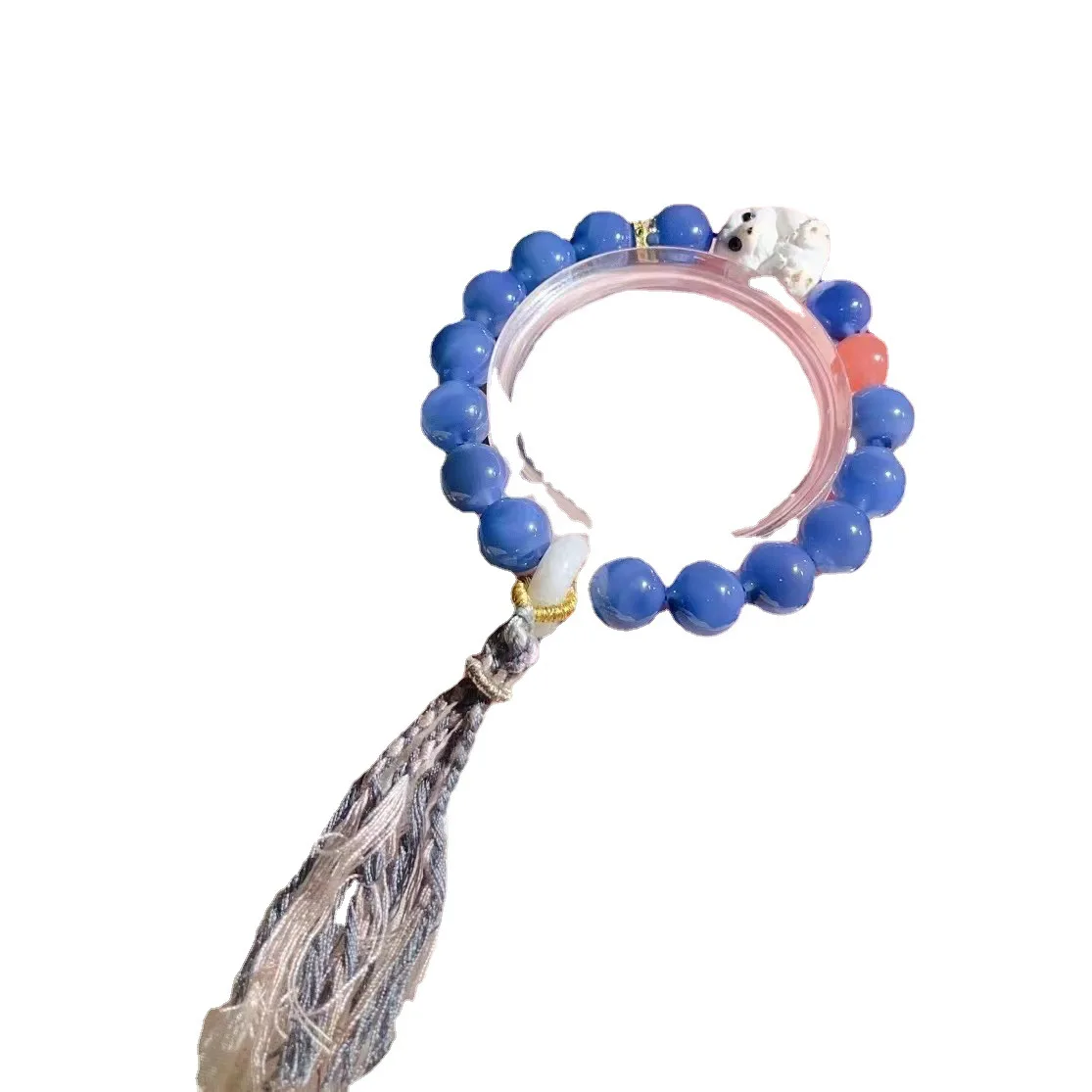 Original Design Natural Blue Sugar Heart Agate Bracelet Women's Chinese  Style Tassel Jewelry Root Pay Polar Bear Accessories