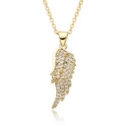 Gold Color Angel Wing Charms Cubic Zirconia Copper Necklace for Women Men Clavicle Chain Pendant Earrings DIY Jewelry Accessory