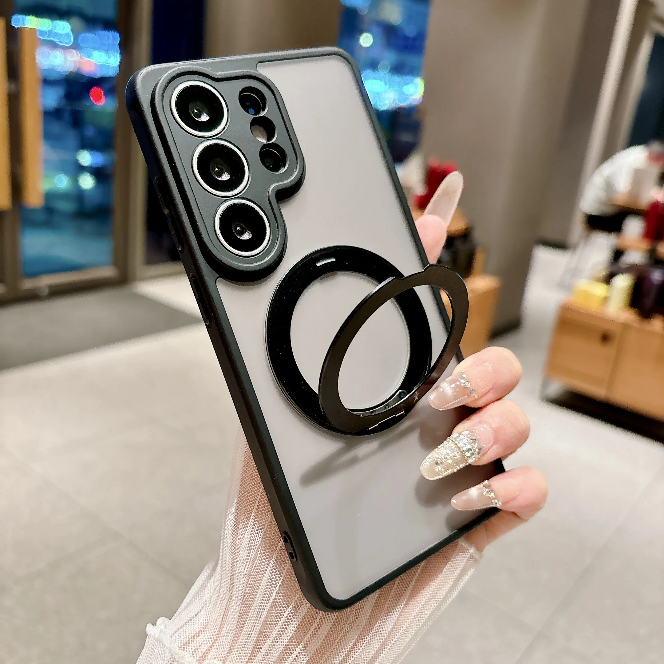 360°Rotating Stand Magnetic Phone Case For Samsung Galaxy S26 S25 FE S24 Plus S23 Ultra For Magsafe Transparent Shockproof Cover