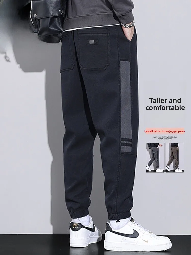 

Мужские повседневные брюки свободного кроя с манжетами, рабочие брюки, весна 2024, модные молодежные активные брюки с эластичным поясом