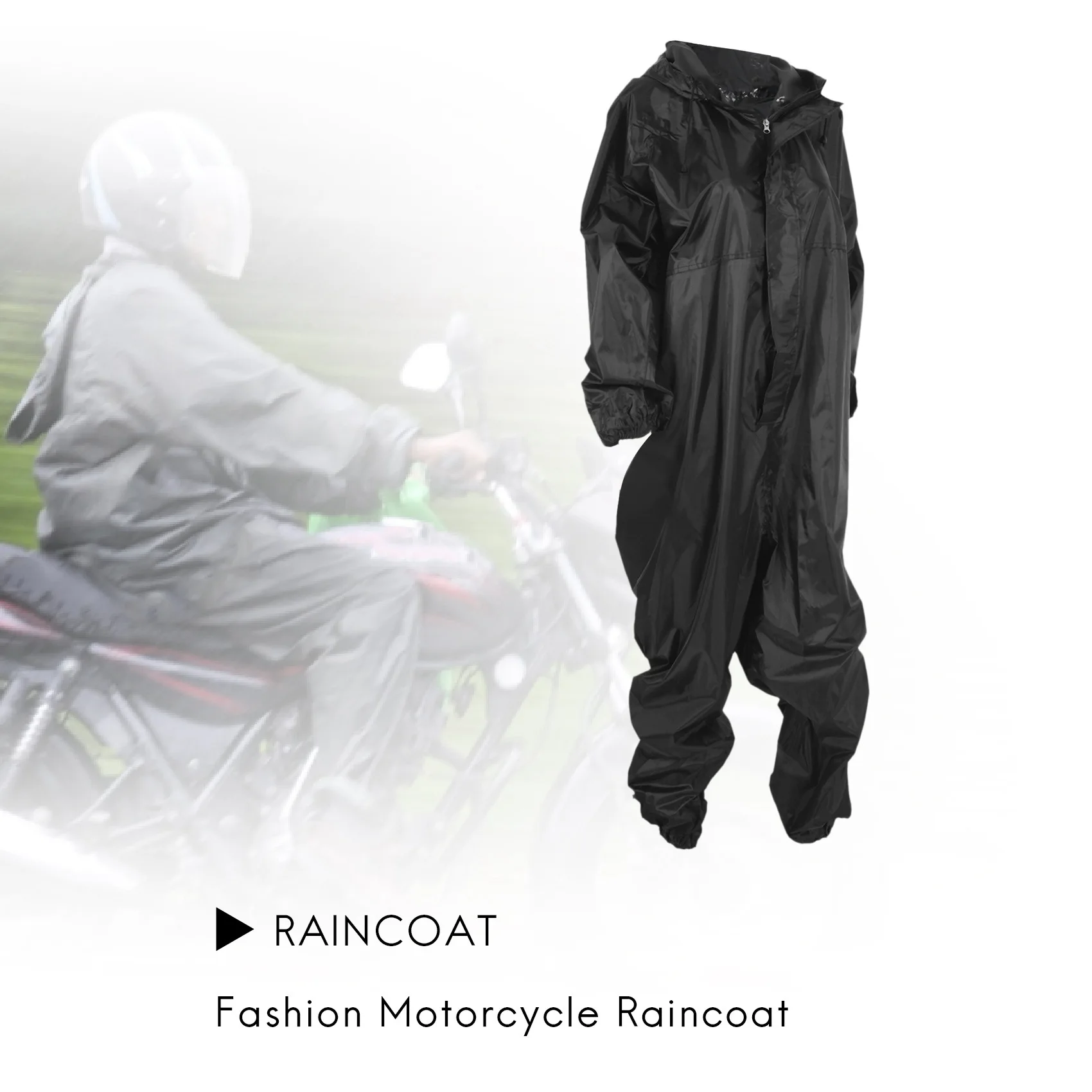 Fashion Motorcycle Raincoat /Conjoined Raincoat/Overalls Men and Women Fission Rain Suit Rain Coat Size XL Black