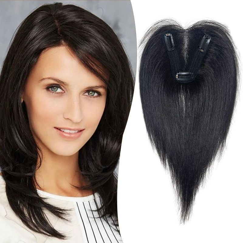 10 Zoll 3.54*4 Zoll Schweizer Spitze Haarnetz acht geformte Haare Pony Frau Echthaar Clip in Haar Topper Verlängerung Top Perücke Stück