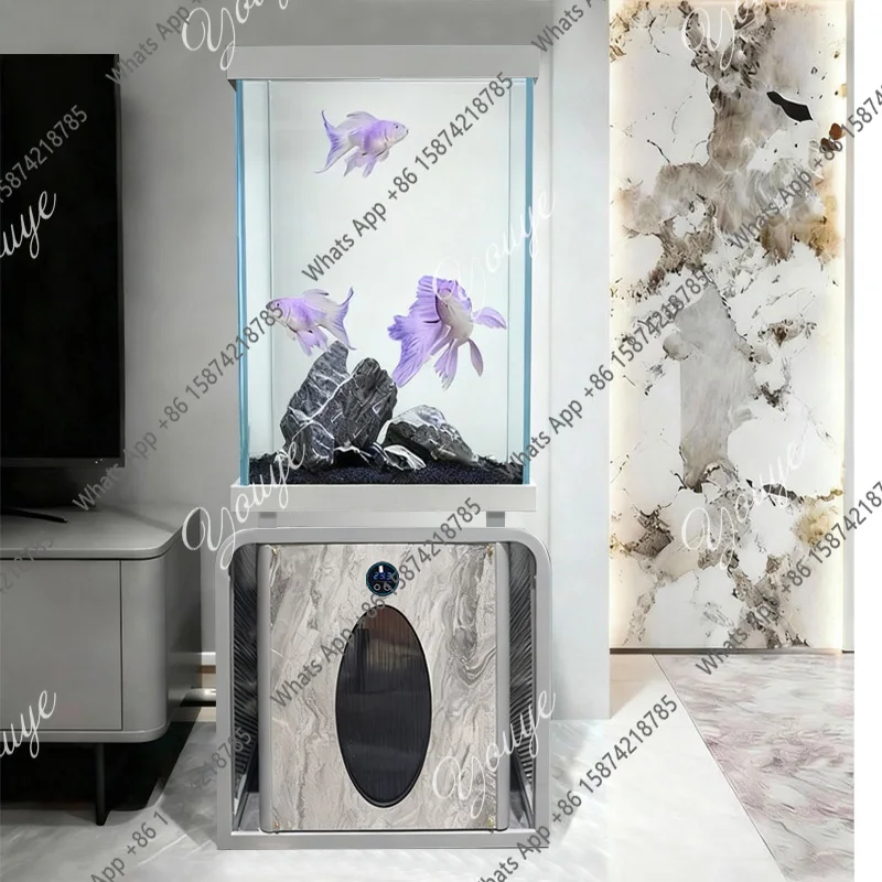 

J Ultra-white Glass Vertical Side Table Living Room Self-circulating Pipeless Filtration Floor-to-ceiling Integrated Fish Tank