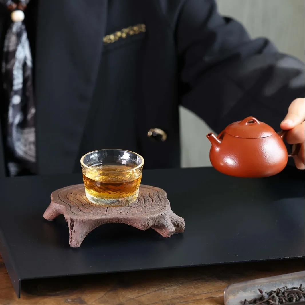 Premium Clay Tray, Holder, Original Ore Purple Clay, Biomimetic Handmade Tree Stump Dry Tea Tray