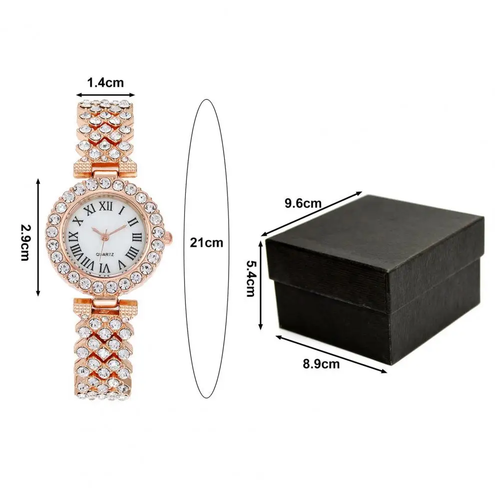 Horloge Armband Set Glanzend Strass Quartz Verstelbare Band Rvs Luxe Pols Decoratie Horloge Armband Set Dames Sieraden