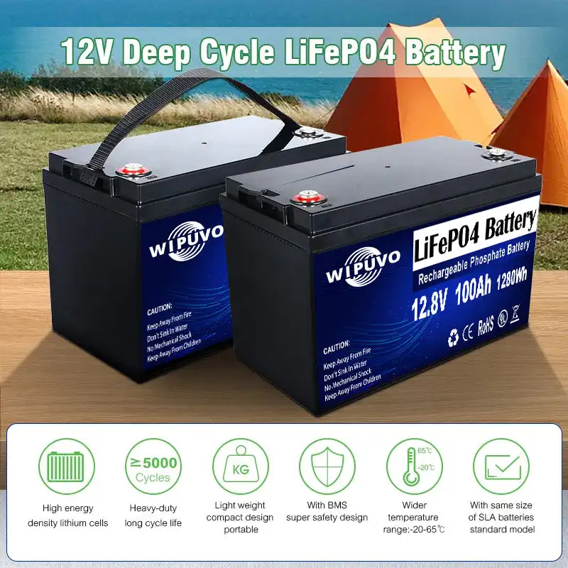 Lifepo4 Battery 12V 100ah 1280Wh Lithium 12.8v Battery Pack with BMS for RV Golf Cart Boat Solar