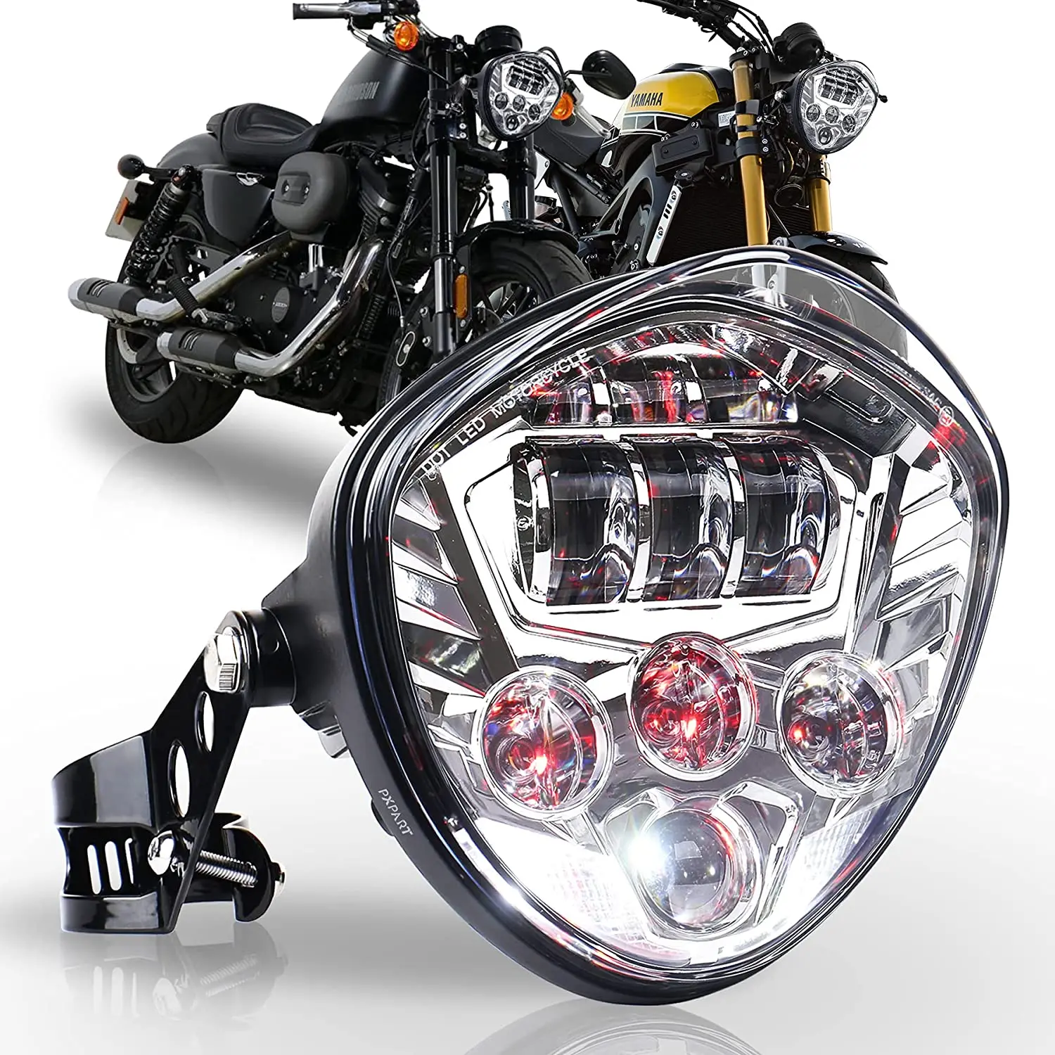 

STLF 12v Chrome/Black Motorcycle Project Led Headlight with DRL Headlamp for Universal Motorcycle