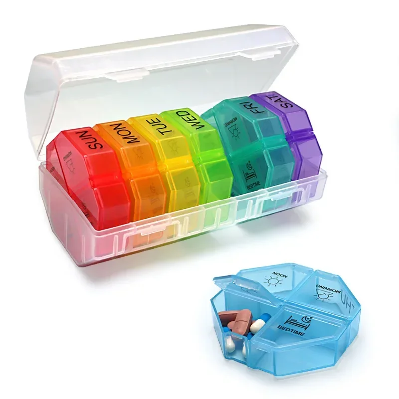 Weekly Pill Organizer Case 2 Times A Day Portable Travel Pill Box 7 Days Large Compartments for Vitamins Medicine Eating At Time