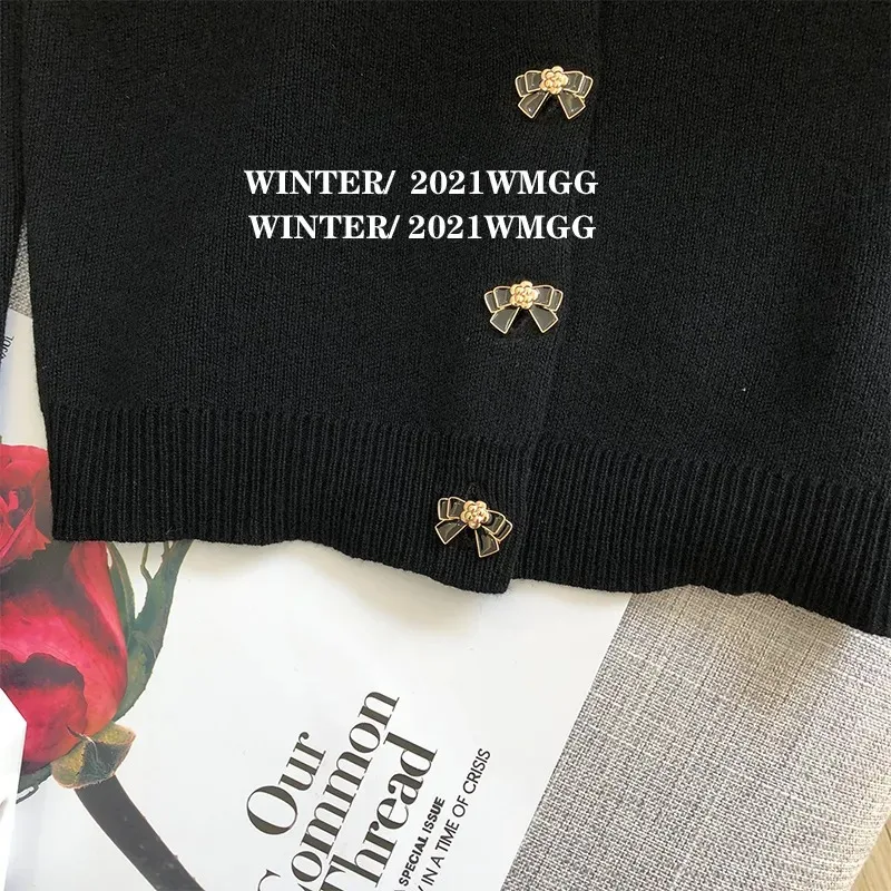 Black Sweater Cardigan Jacket for Women Spring and Autumn Short Niche Versatile Temperament Knitted Sweater Female Elegant Top