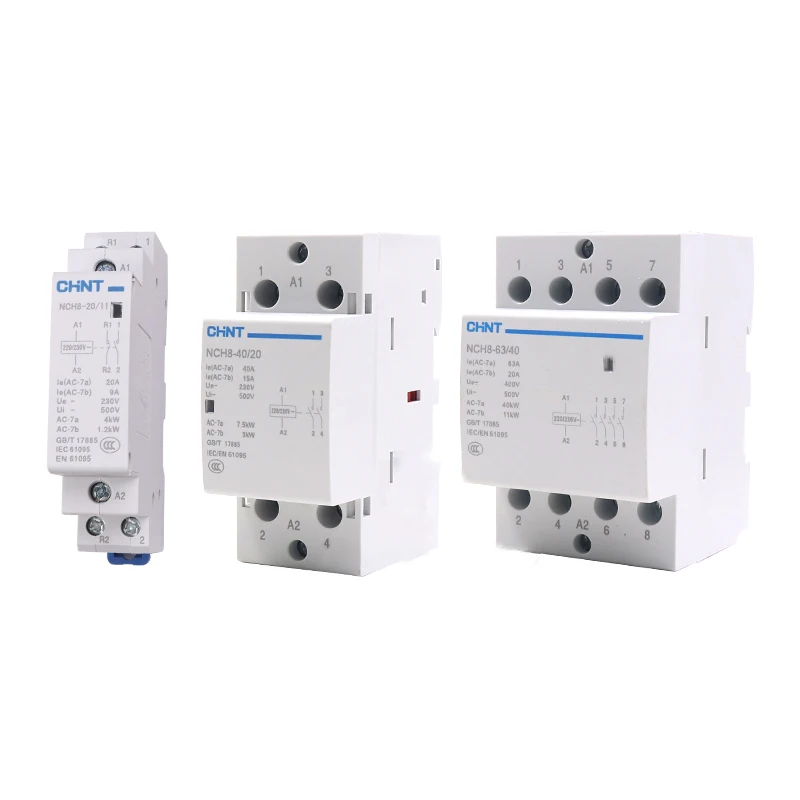 NCH8 Series 20A 25A 40A 63A Single-phase AC Contactor Rail Type Household Small 2Pin 4Pin 220V 230V 4NO 2NC 2NO 1NO 1NC