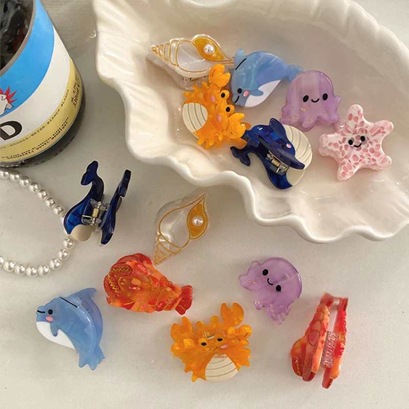 Creative Marine Organism Hairpins Interesting Cute Cartoon Small Hair Clip Starfish Jellyfish Mini Hair Accessories For Girls