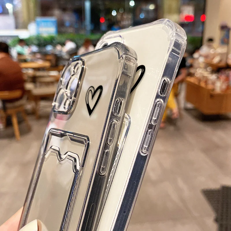Funda de teléfono con soporte para tarjetas para Xiaomi Redmi 14 C Redmi Note 13 12 11 10 9 8 Pro 10C 13C 12C, funda suave con forma de corazón de amor