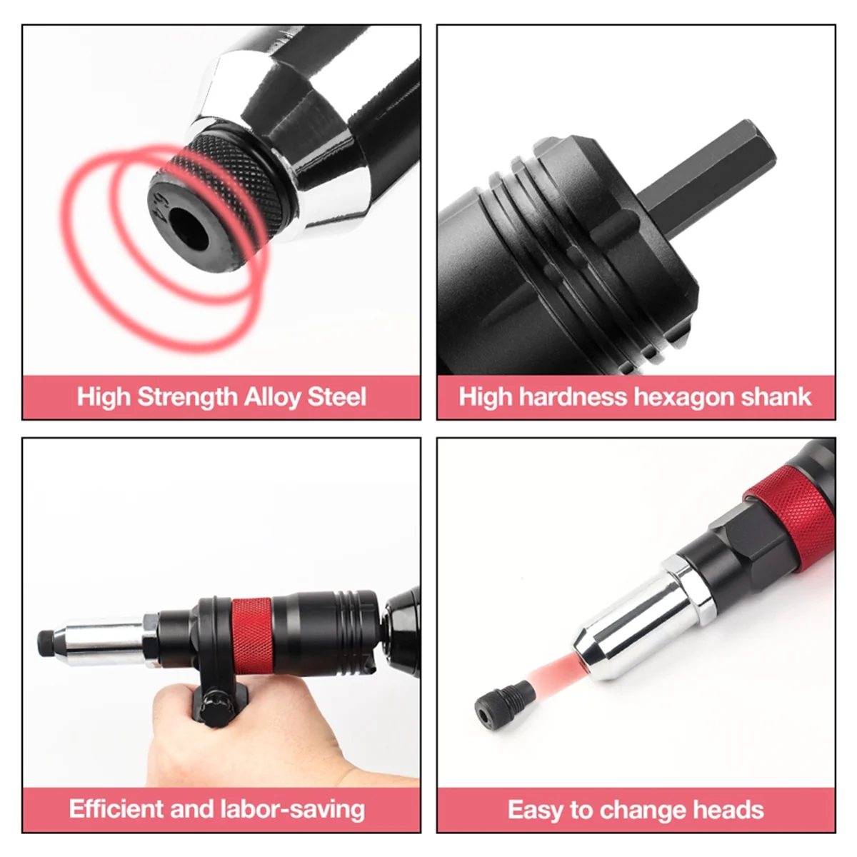 2.4-6.4mm Electric Rivet Nut Adapter Automatic Riveting Nail Cordless Riveting Tools with Wrench and Handle