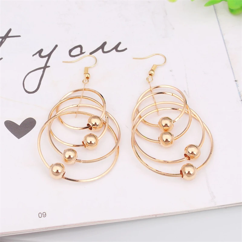2025 New Multi-layers Circles Hanging Earrings Exaggerated Gold Color Metal Pendants Women's Hook Earrings Punk Style Jewelry