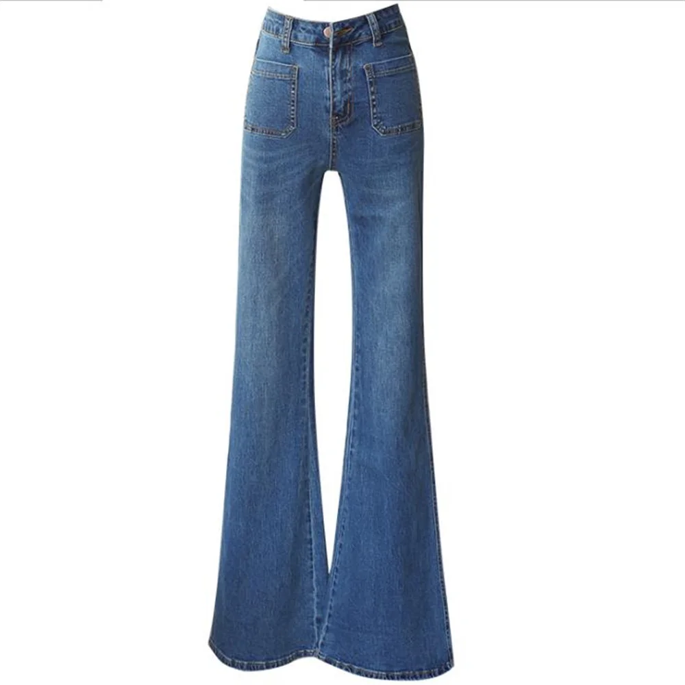 

26-31spring Retro high waist flare pants women high waist slim wide leg jeans