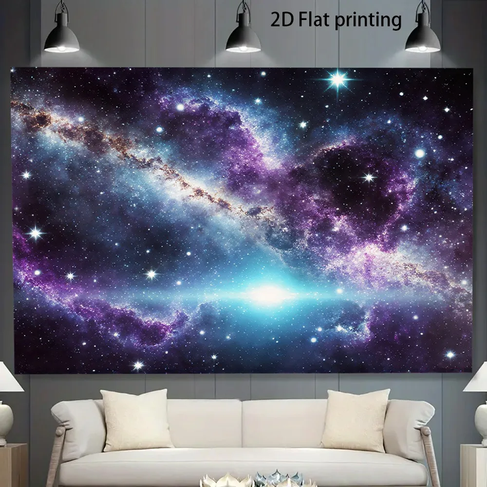 2D Flat, 1pc Starry Night Sky & Clouds Wall Mural - UV Printed Wall Decal, Easy Peel & Stick Wallpaper-like Fabric Banner Room,
