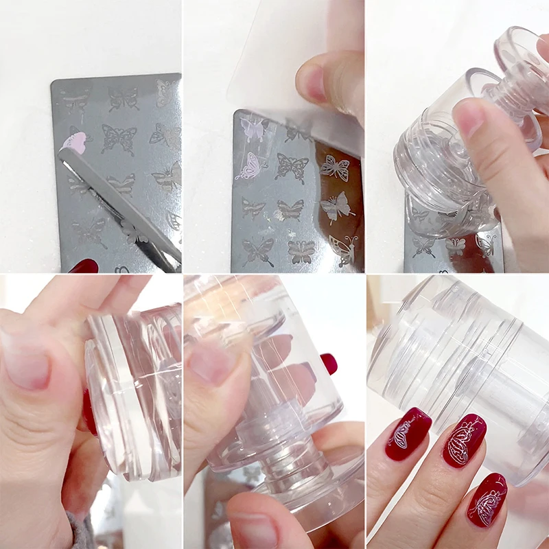 Rotatable Transparent Nails Art Stamps Variable Pattern Size Silicone Fingertip Printing French Nail Seal Stamper With Scraper
