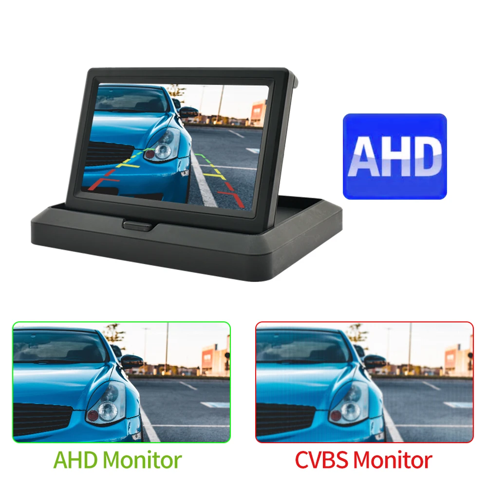 KTYDKP Car Folding Monitor Screen with 2 Way Video Input for Vehicle Rear View Camera Parking Backup Reverse 5 Inch TFT Display