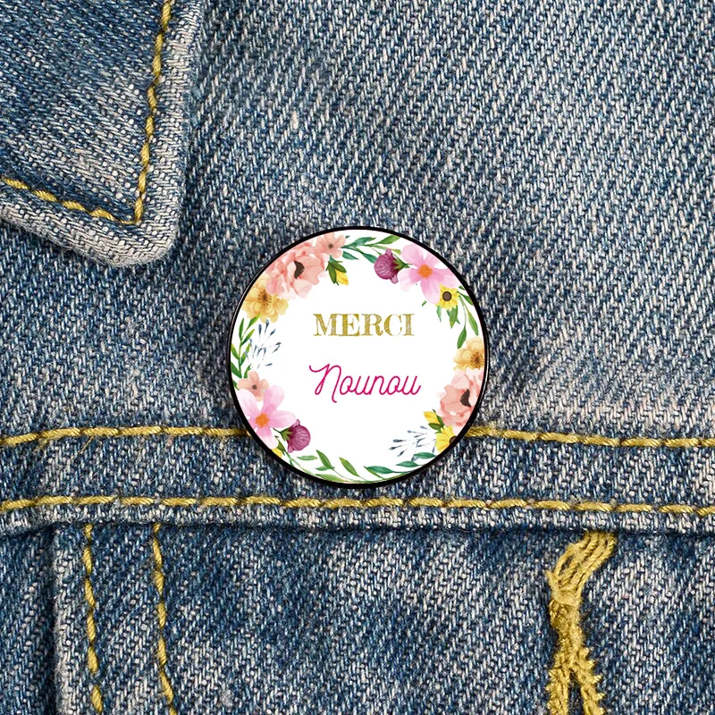 MERCI NOUNOU Wreath Surrounding Pin Custom Neurodivergent Brooches Shirt Lapel teacher tote Bag backpacks Badge gift pins