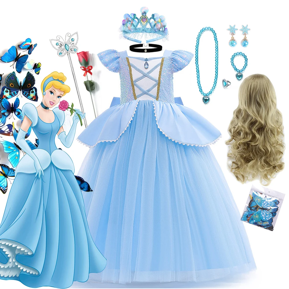 Disney Girl Party Dress for Kids Princess Cinderella Costume Luxury Birthday Carnival Party Cosplay Dresses Children Clothes