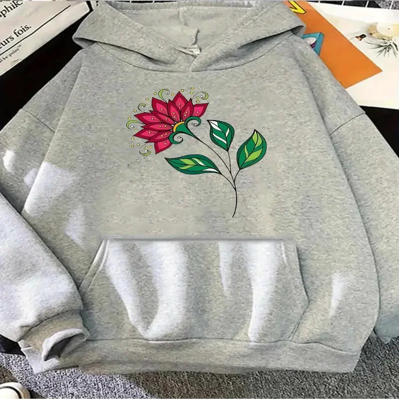 بلوفر كاجوال بأكمام طويلة وغطاء للرأس مطبوع عليه زهور وجيوب للسيدات لموسم الخريف والشتاء ملابس خروج مريحة للنساء ملابس يومية