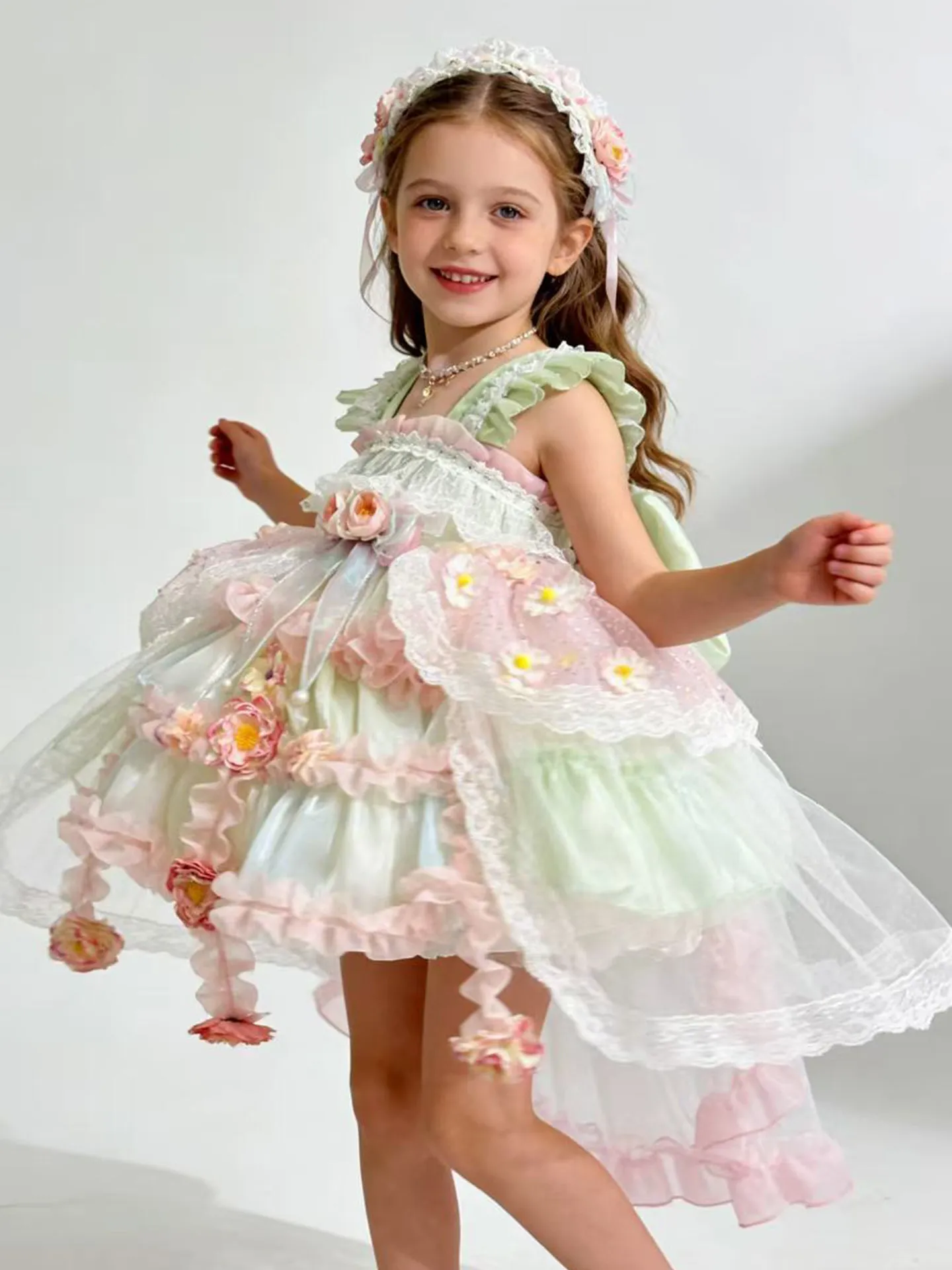 Blumenfee Tutu-Kleid Mädchen Lolita Prinzessin Hochzeitskleid Kinder Boutique Süße Qualität Party Mode Kostüm Kinder Geschenk – Detail 4