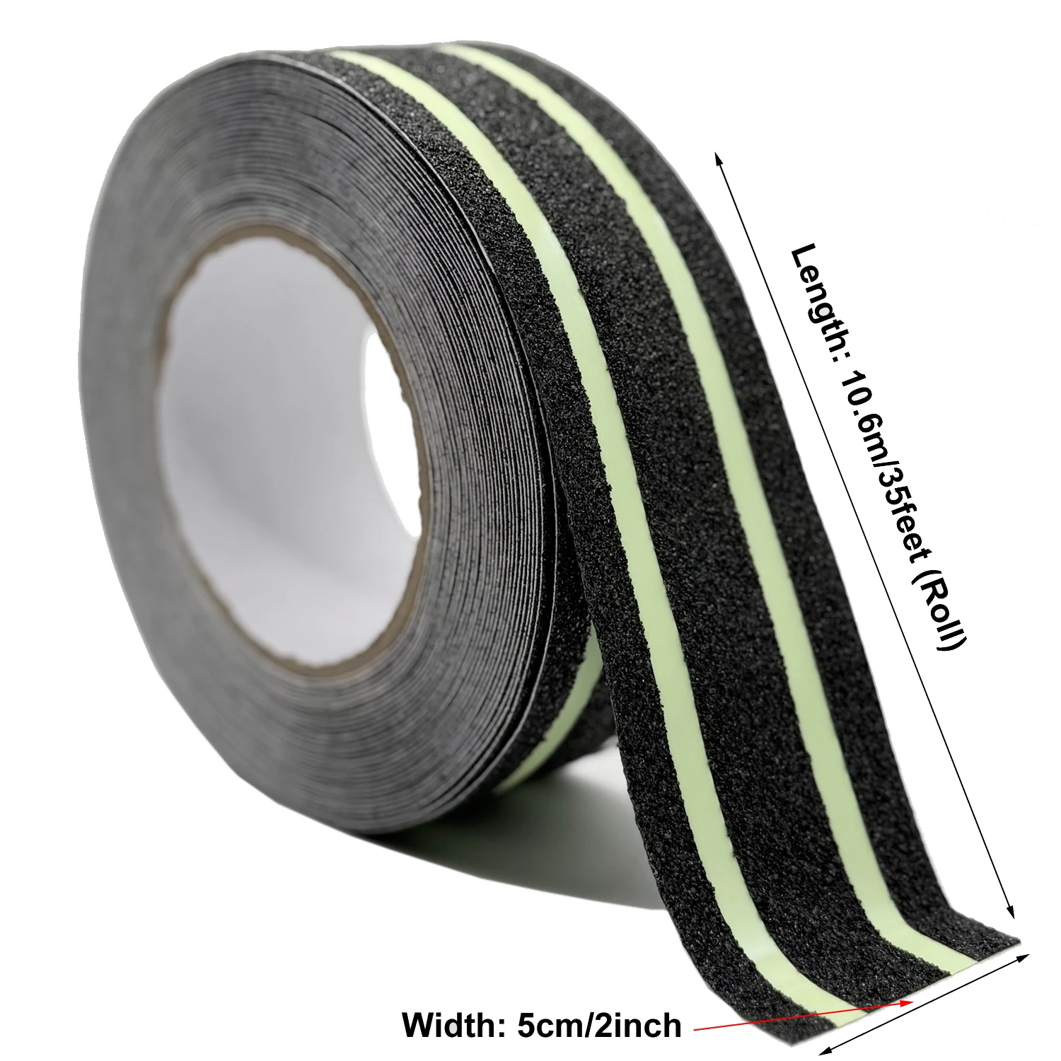 Black Double-Strip 6mm Anti-Slip Tape with Luminous Function, 5cm X 10.6m, Can Be Cut, Self-Adhesive, Suitable for Indoor or Outdoor Stairs, Bathtubs, Boats, Safety Grip Tape for Stair Steps, Anti-Slip Tape