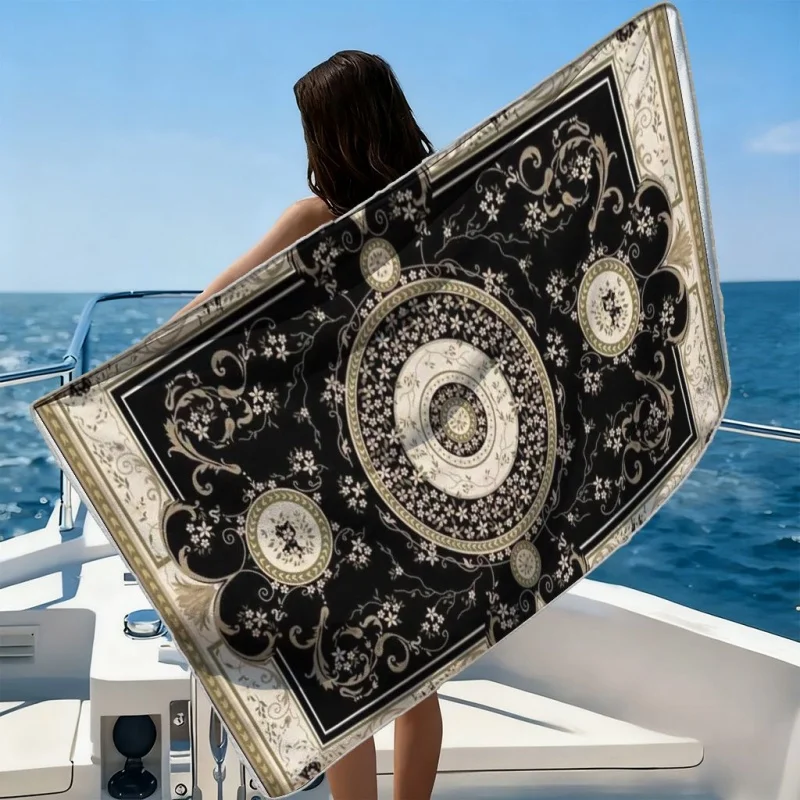 Newest Vintage Floral Medallion Pattern Beach Towel Microfiber Luxury Travel Beach Bath Towel