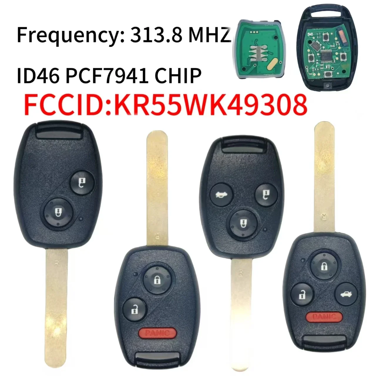 

Da Shi Car Key Fob for Honda Accord 2008-2012 313.8MHz ID46 Chip Remote Control 2/2-1/3/3-1 Buttons FCCID KR55WK49308