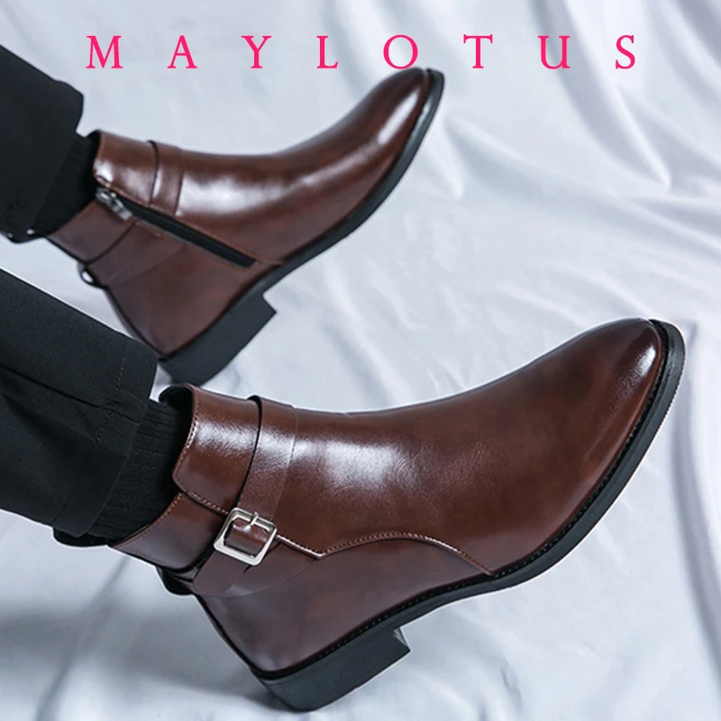 Fashion Man Classic Business Soft Leather Chelsea Boots Fashion Pointed Ankle Boots Men Casual British Style Short High-Top Shoe