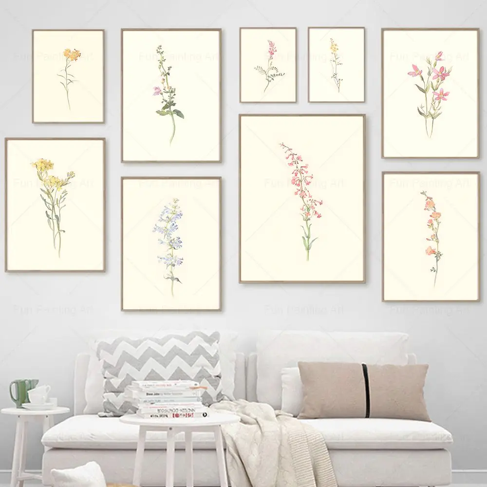 Vintage Botanical Prints Antique Floral Wall Art Posters Minimal Flower Canvas Painting Wall Pictures for Living Room Home Decor