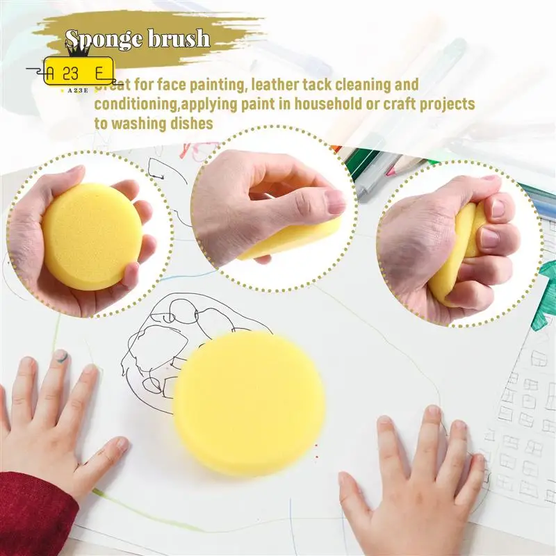 A23E-10Pcs esponjas redondas sintéticas para pintura de artista, esponjas artesanales para pintar cerámica, obra de arte con acuarela, esponjas amarillas de 2,75 pulgadas