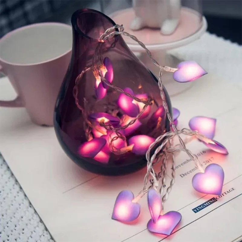 LED Heart Shape String Lights, Indoor Party, Jardim, Valentines Decor, Rosa, Roxo, Girl String Light, Dia dos Namorados, Fairy Lights