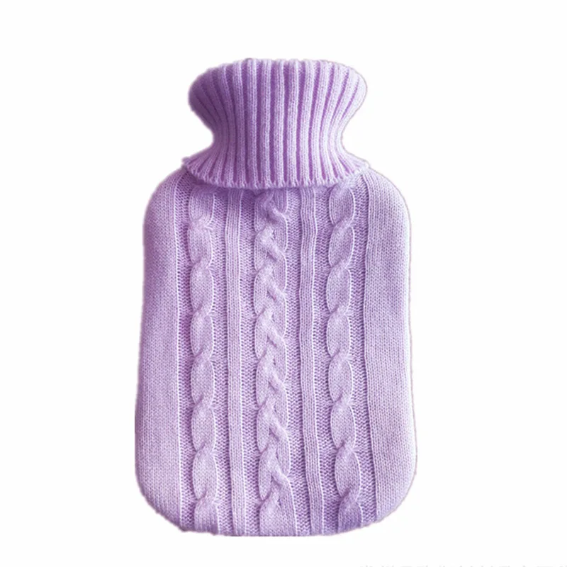 Large Natural Rubber 2L Hot Water Bottle Bag Warm Faux Fur Fleece Knitted Cover