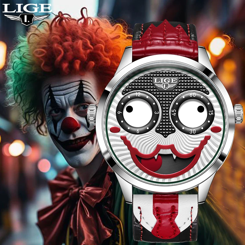 

LIGE уникальный дизайн кварцевые мужские часы креативные модные клоун повседневные спортивные кожаные водонепроницаемые часы специального дизайна для мужчин часы