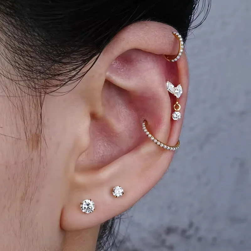 G23 Titanium Internally Threaded Piercing Earring 16G Zircon Flat Back Helix Cartilage Piercing Stud For Women Piercing Jewelry