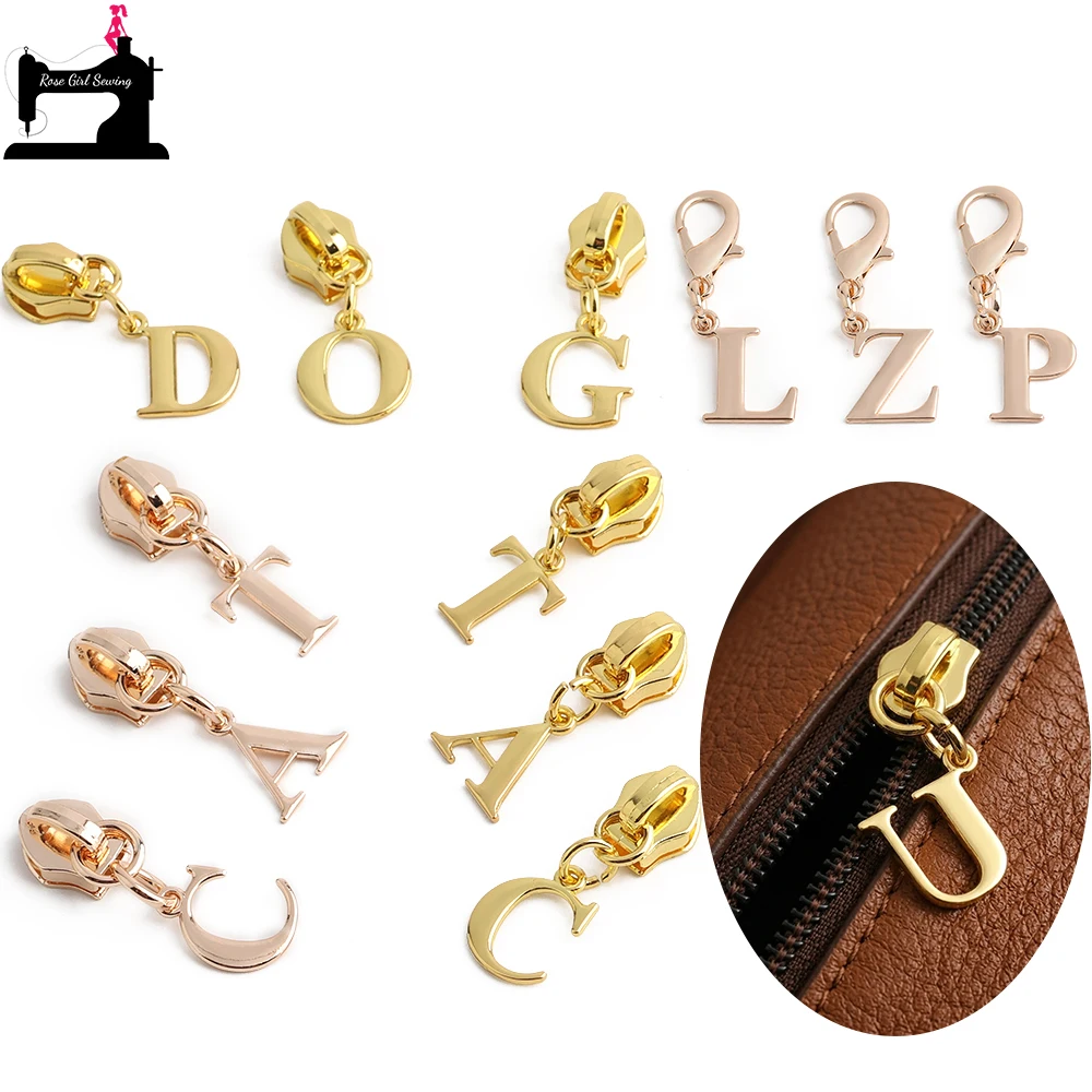 10/200PCS A-Z English Initial Letter 5# Nylon Zipper Sliders Lobster Clasp For Key Chains Bags Charm Person Pendant Accessories