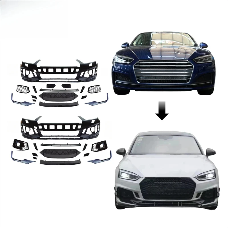 

New A5 2017-2020 RS5 Assembly Bodykit Car Bumper Front Lip Bolt-On Universal Fitment