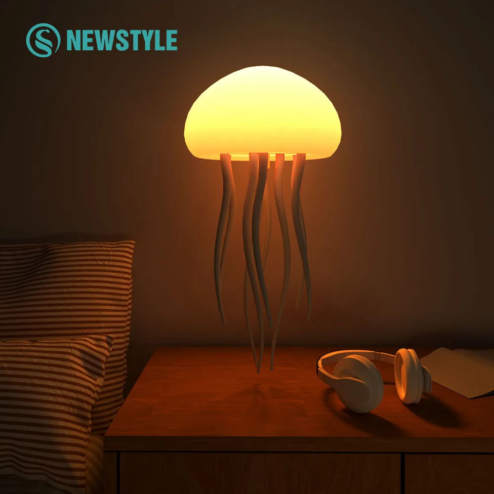 Meduza Cartoon lampka nocna RGB sterowanie głosem meduza lampka nocna typu C LED lampka nocna ulepszony model nawilżacza Bluetooth