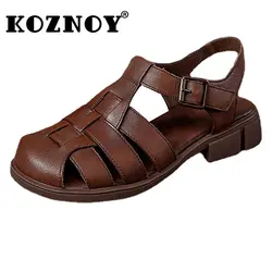 Koznoy damskie letnie sandały 3cm prawdziwej skóry gorąca sprzedaż platforma wygodne damskie modne damskie haczyki oddychające Retro mieszkania buty