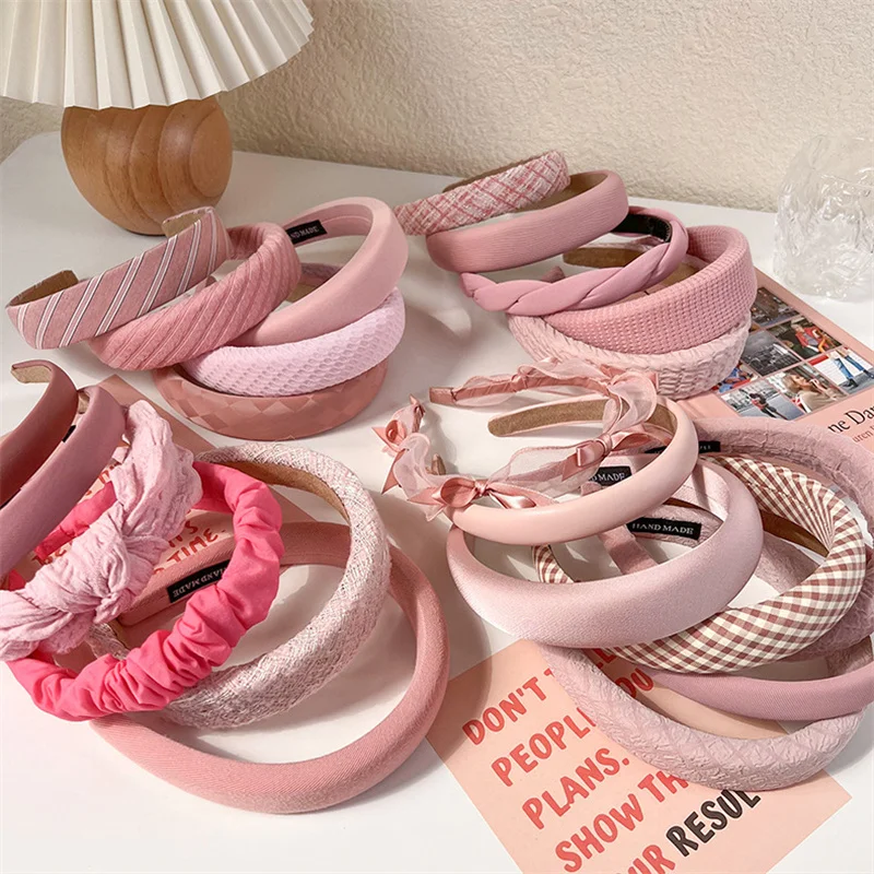 Różowa kolekcja obręcz do włosów Hairband kobiety moda z pałąkiem na głowę szerokie wyściełane nakrycia głowy dziewczyny słodkie słodkie opaski do włosów akcesoria do włosów nowość