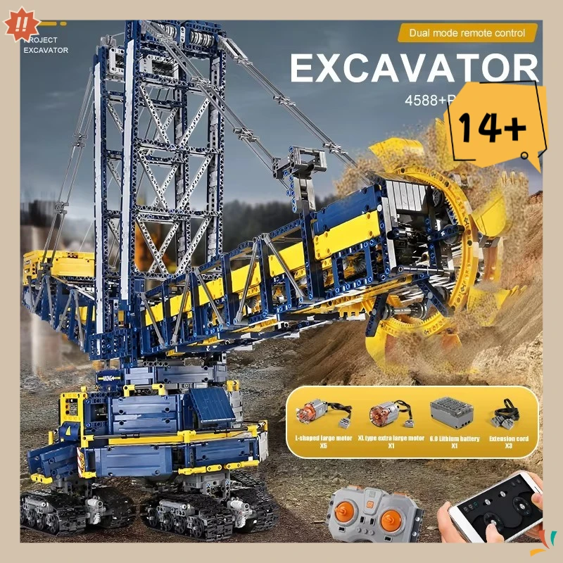 MOULD KING 17006 Unique Technical Bucket Wheel Excavator Model Building Block Remote Control Truck Brick Toys Kid Christmas Gift