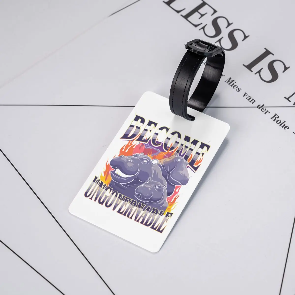 Etiqueta de equipaje personalizada Become Ungovernable Funny Hippo Meme con tarjeta de nombre, cubierta de privacidad, etiqueta de identificación para bolsa de viaje, maleta