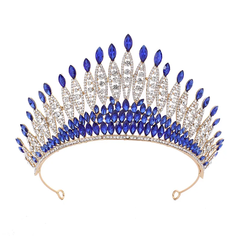 

Baroque Blue Rhinestone Queen Big Crown Bridal Crystal Tiaras Women Prom Jewelry Pageant Diadem Party Weddings Hair Accessories