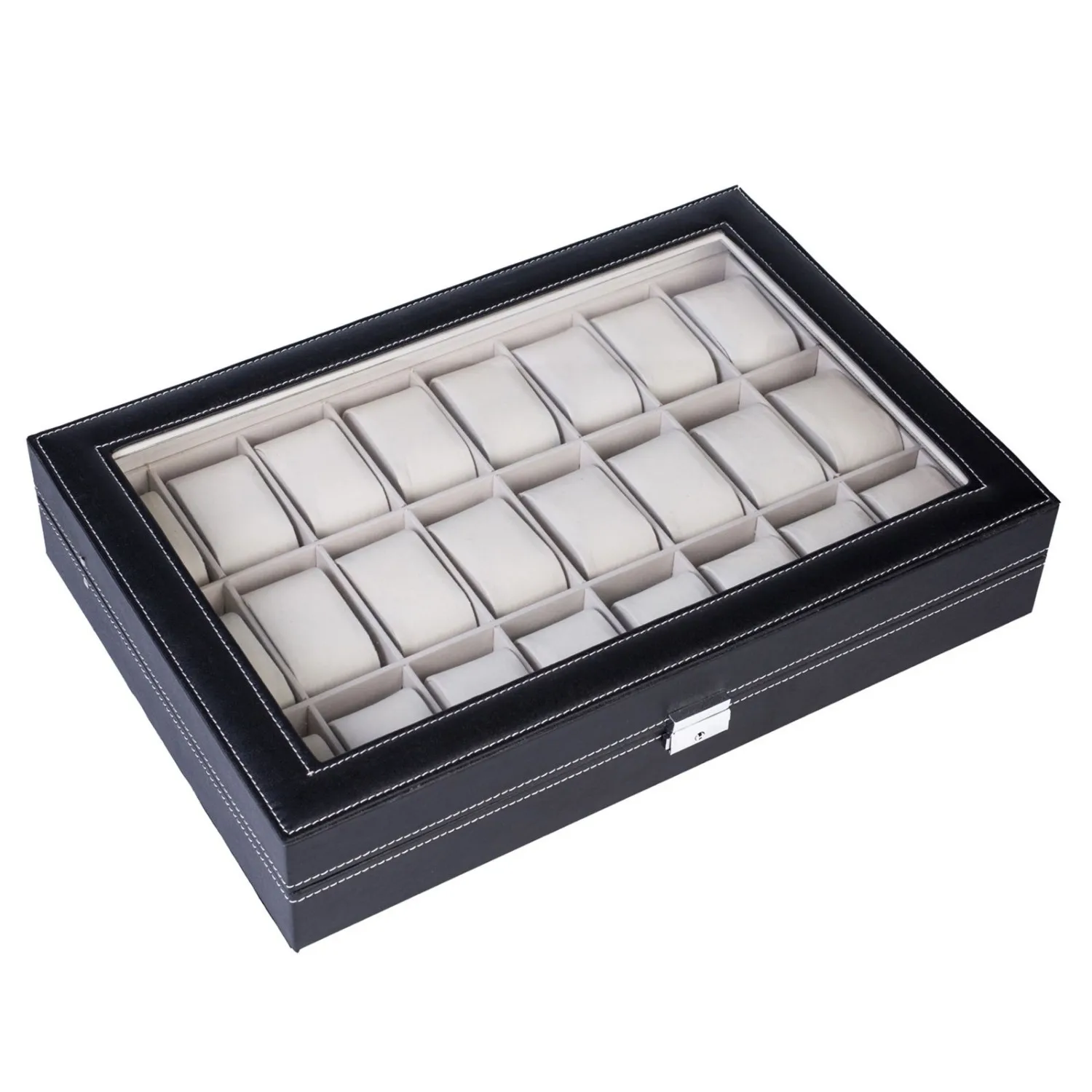 

24 Slot Elegant Portable Black Watch Collection Box Case Organizer for Storage Display Holds Watches Jewelry for Men & Women