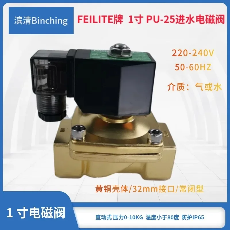 Feilite Elettrovalvola di ingresso in ottone da 1 pollice PU-25 valvola di controllo ingresso attrezzatura per il trattamento dell'acqua normalmente chiusa