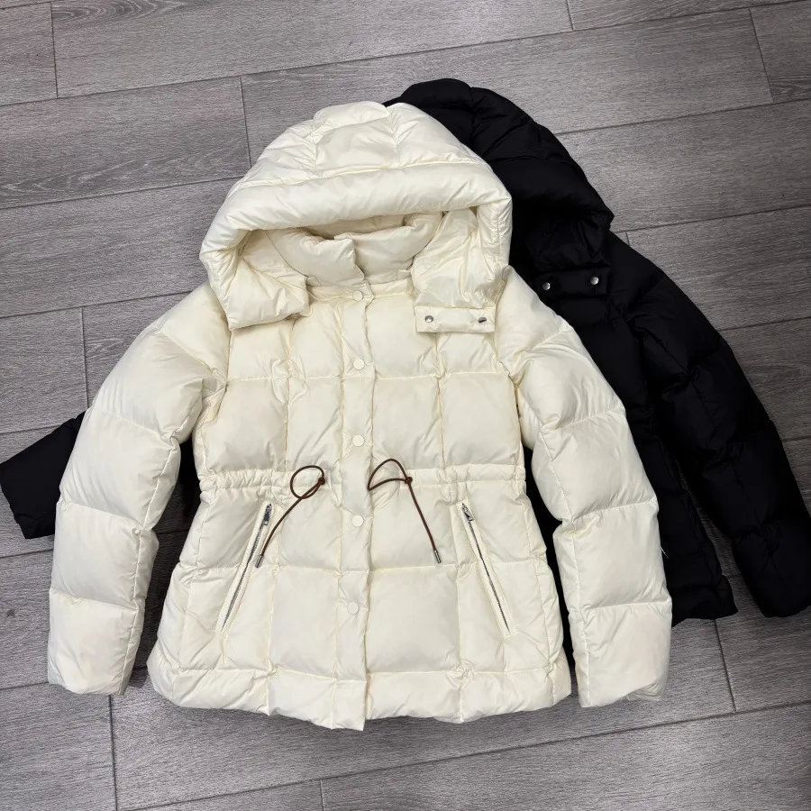 

Winter 90% White Duck Down Coat Women Detachable Hooded Loose Thickened Warm Puffer Jacket Hoodie Drawstring Warm Down Jacket